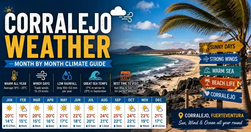 Corralejo weather sunny windy beach Fuerteventura