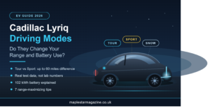 Do the driving modes in Cadillac Lyriq offer different ranges or battery usages comparison guide at maplestarmagazine.co.uk