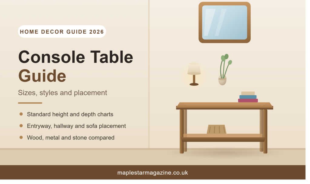 Console table guide 2026 covering sizes styles and placement at maplestarmagazine.co.uk