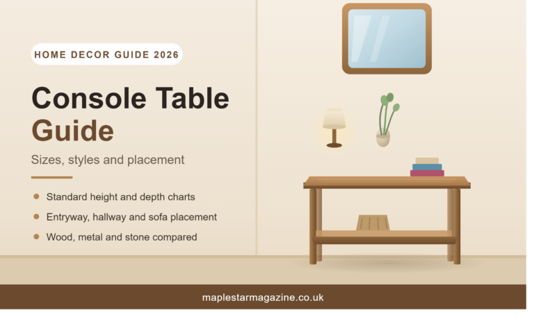 Console table guide 2026 covering sizes styles and placement at maplestarmagazine.co.uk