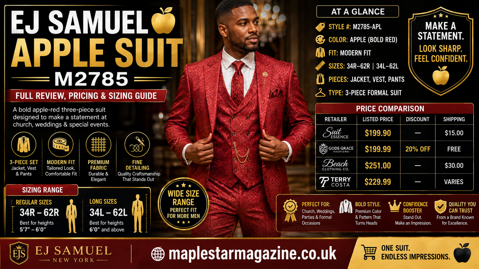 EJ Samuel Apple Suit M2785 three-piece formal suit