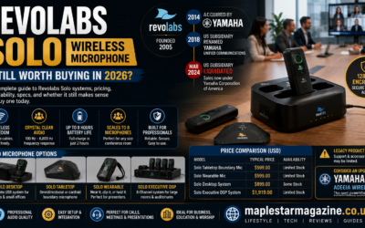 Revolabs Solo wireless microphone on a conference table