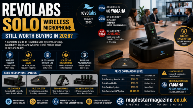 Revolabs Solo wireless microphone on a conference table