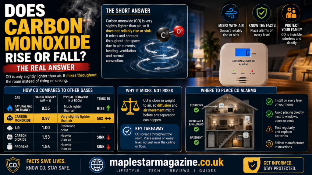 Does carbon monoxide rise or fall diagram showing even mixing in a room